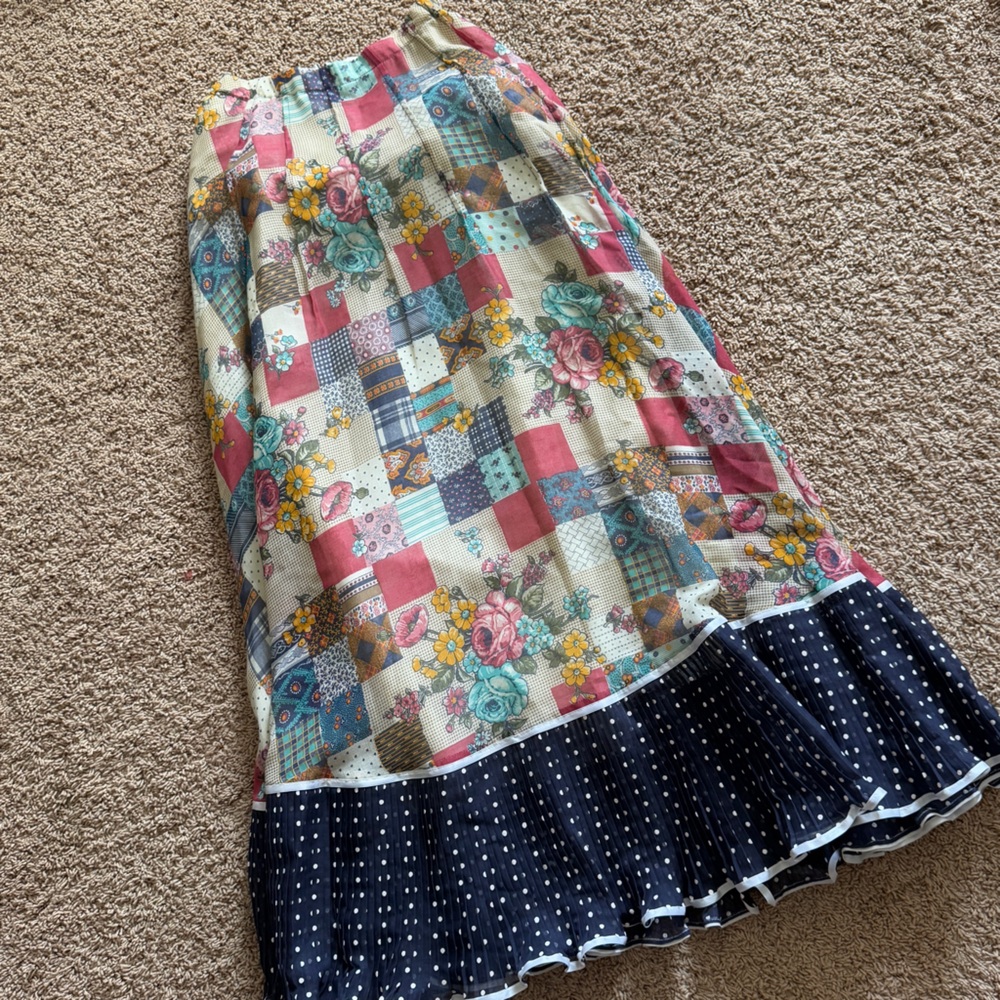 Chessa Davis Patchwork Polka Dot Pleated Maxi Ski… - image 1